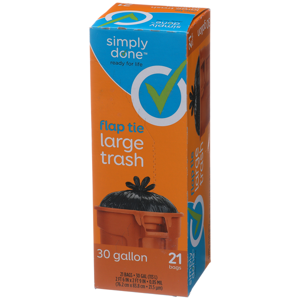 Simply Done Trash Bags, Flap Tie, Large, 30 Gallon - 40 bags