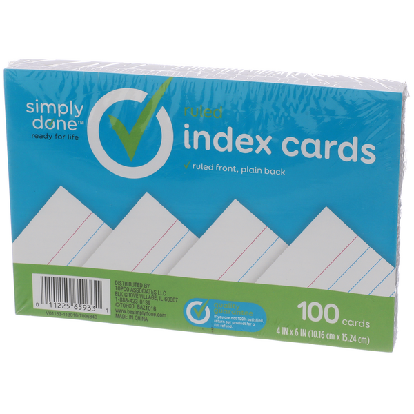 Simply Done 4x6 Index Cards Ruled Front Plain Back