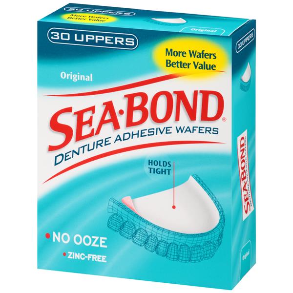 Sea-Bond Denture Adhesive Uppers Seals Original Zinc Free - 30 ct box