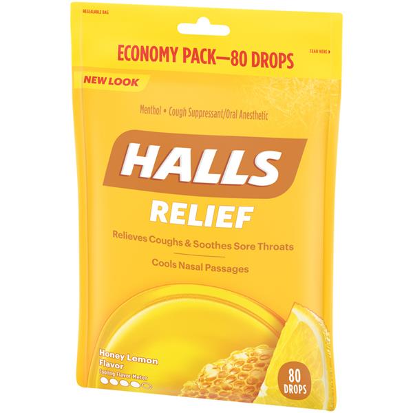 Halls Mentho Lyptus Honey Lemon Throat Cough Drops 