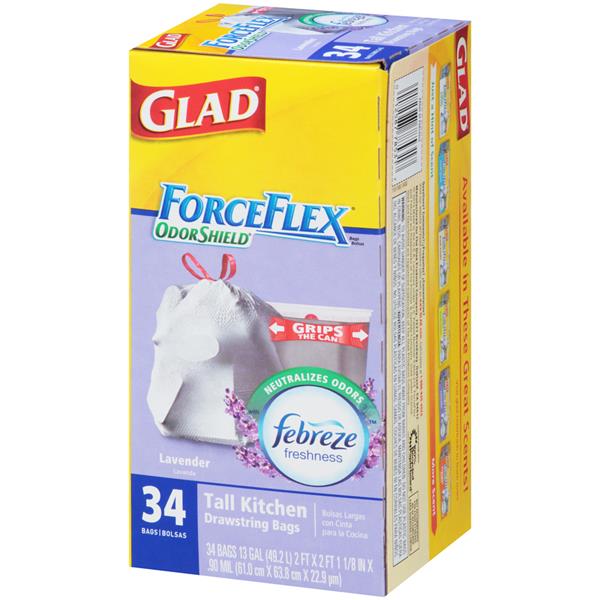 Glad Force Flex 13 Gal. Drawstring Lavender Scent Odor Shield