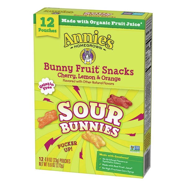 Annie's Bunny Fruit Snacks Sour Bunnies 12 -0.8 oz Pouches | Hy
