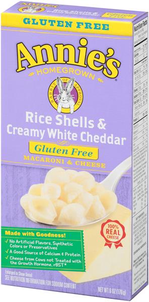 Annie's Homegrown Gluten Free Macaroni & Cheese, Rice Pasta & Cheddar - 6 oz box