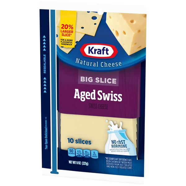 Kraft Natural Cheese Big Slice Aged Swiss Cheese Slices 10Ct HyVee