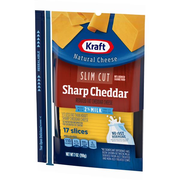 Kraft Natural Cheese Slim Cut Reduced Fat Sharp Cheddar Cheese Slices