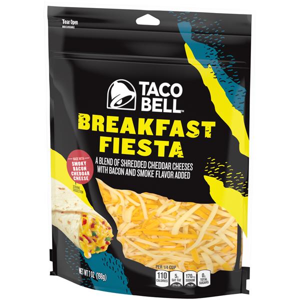 Taco Bell Breakfast Fiesta Burrito Shredded Cheddar Cheeses with Bacon