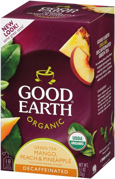 Good Earth Organic Green Tea Mango, Peach, & Pineapple Decaffeinated 18 ...