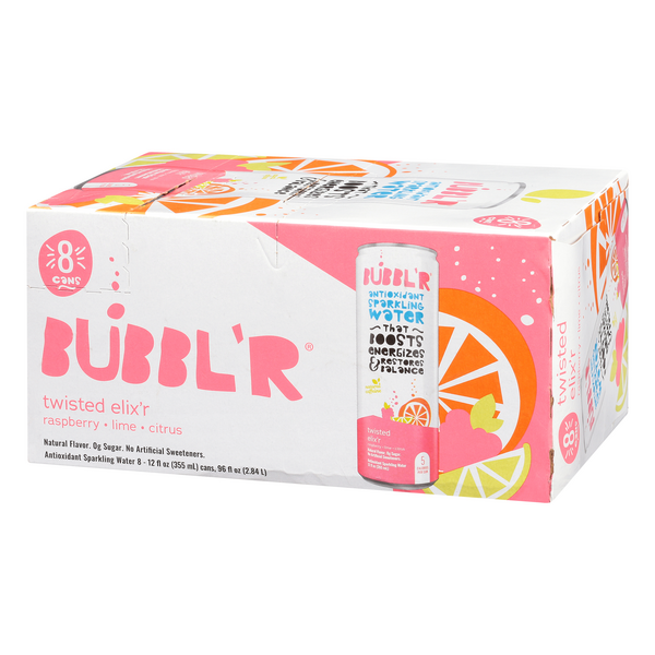 Bubbl'R Raspberry Lime Citrus Twisted Elix'r Antioxidant Sparkling 