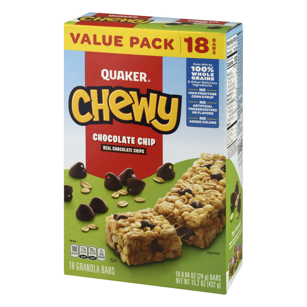 Quaker Chewy Chocolate Chip Granola Bars 18-0.84 oz Bars, Value Pack ...