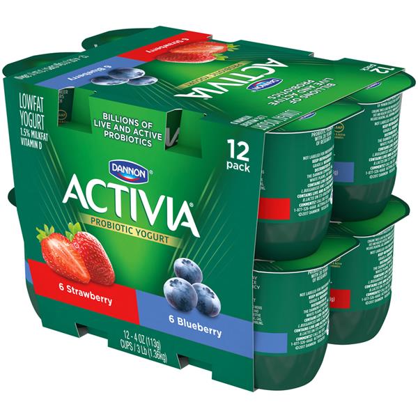 Dannon Activia Strawberry/Blueberry Lowfat Yogurt 12Pk ...