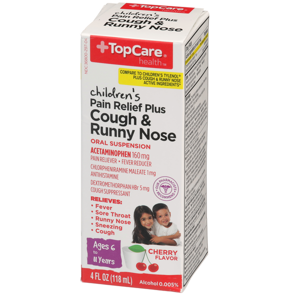 TopCare Children's Pain Relief Plus Cough & Runny Nose Cherry Flavor ...