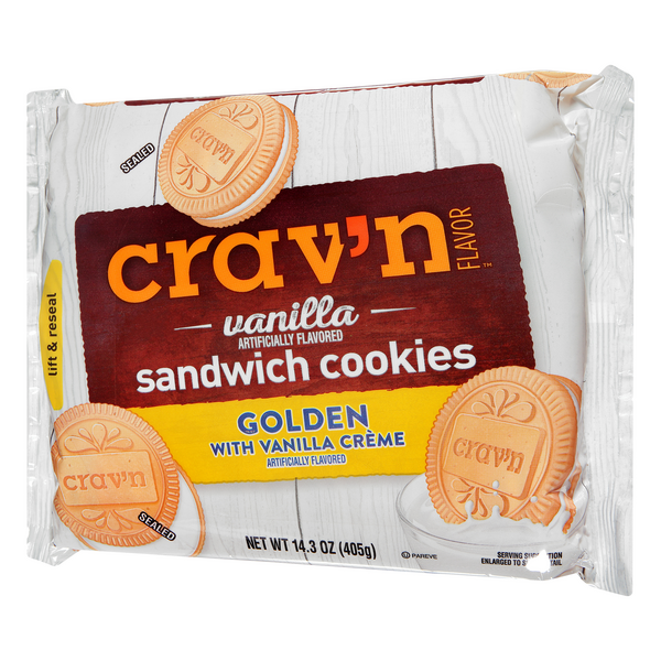 Crav'N Flavor Golden With Vanilla Creme Vanilla Sandwich Cookies Hy
