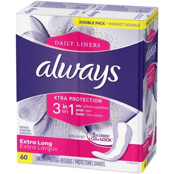 Always Xtra Protection 3-in-1 Daily Liners Extra Long Double Pack | Hy ...