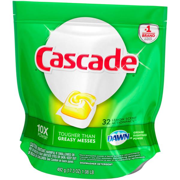 Cascade Dawn Lemon Scent Action Pacs Dishwasher Detergent 32ct 