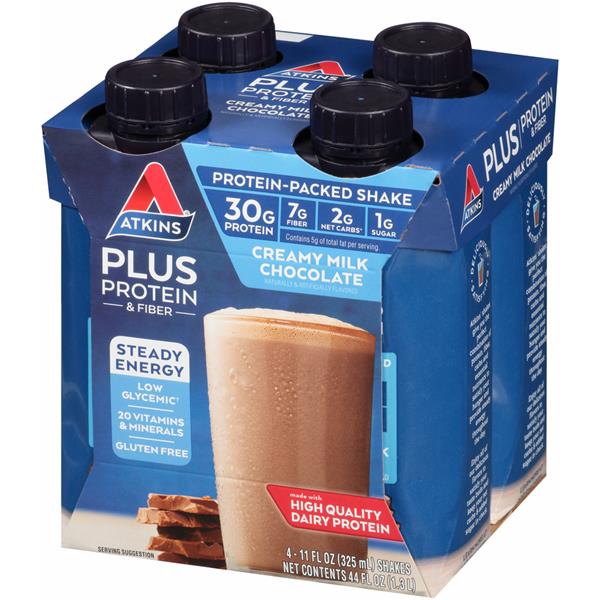 Atkins Plus Protein & Fiber Creamy Milk Chocolate Protein-Packed Shakes ...