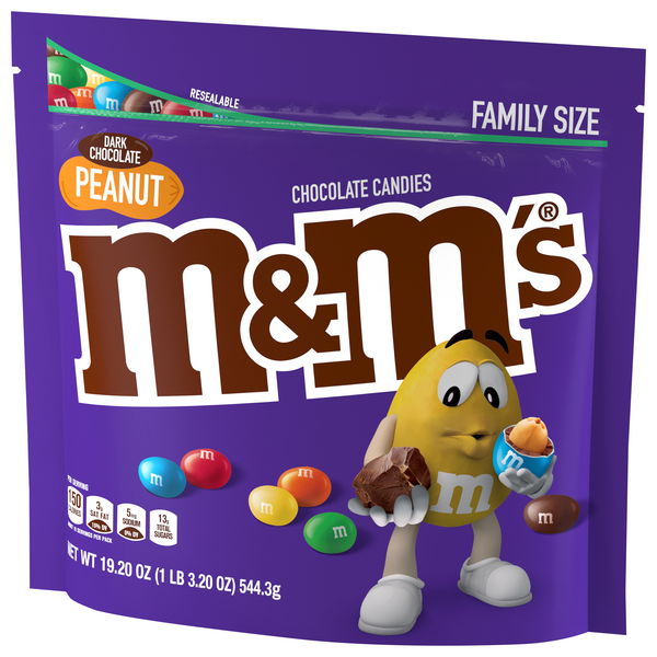 M&M's Chocolate Candies, Dark Chocolate Peanut, Family Size 19.2 oz, Packaged Candy