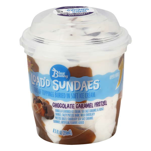 Blue Bunny Load'd Sundaes Chocolate Caramel Pretzel Ice Cream | Hy