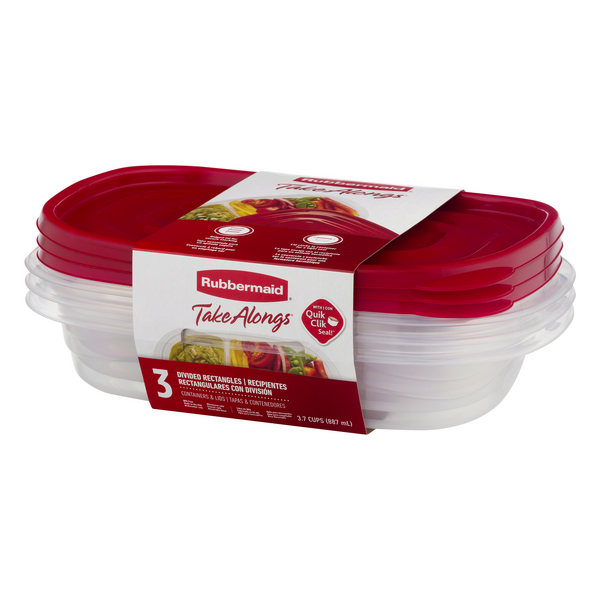 Rubbermaid 3.7 Cups Take Alongs Divided Rectangle Containers + Lids ...