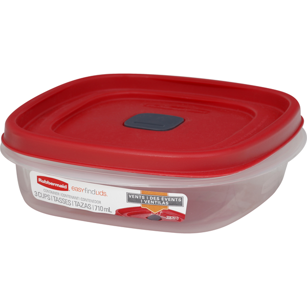 Rubbermaid Easy Find Lids Food Storage Containers With Red Vented Lids  (Pack of 2 x 3 Cup + 1 x 5 Cup Containers) 