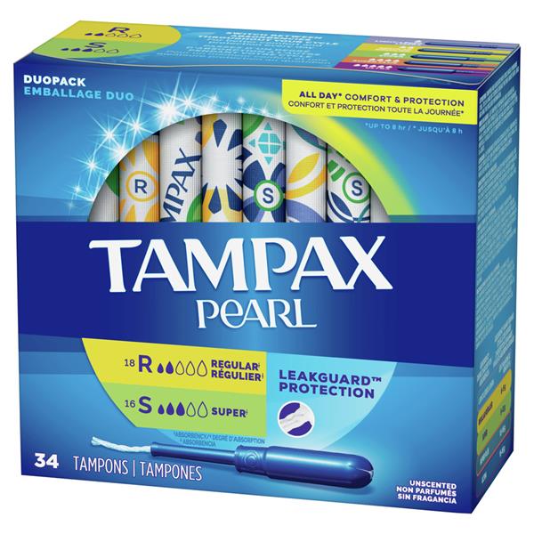 Tampax Pearl, DuoPack (Regular/Super), Plastic Tampons, Unscented Hy