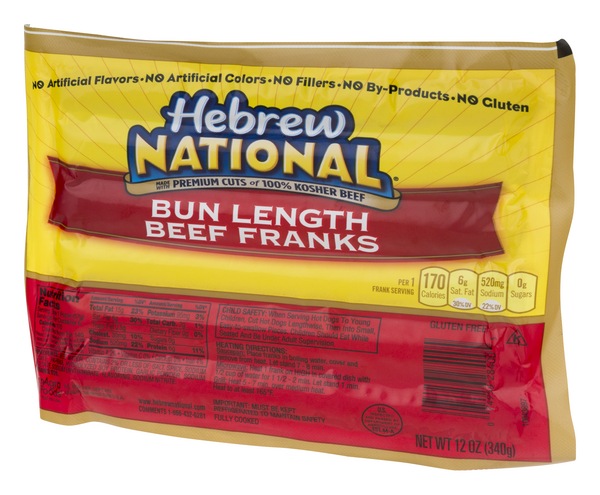 Hebrew National 100% Kosher Beef Franks, 10.3 oz, 6 Ct Pack