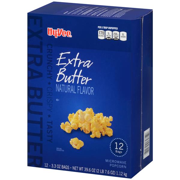 Hy Vee Extra Butter Microwave Popcorn 12 3 3 Oz Bags Hy Vee