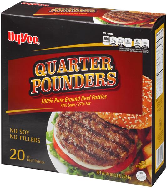 HyVee Quarter Pounders 100 Pure Ground Beef Patties 20 Count HyVee
