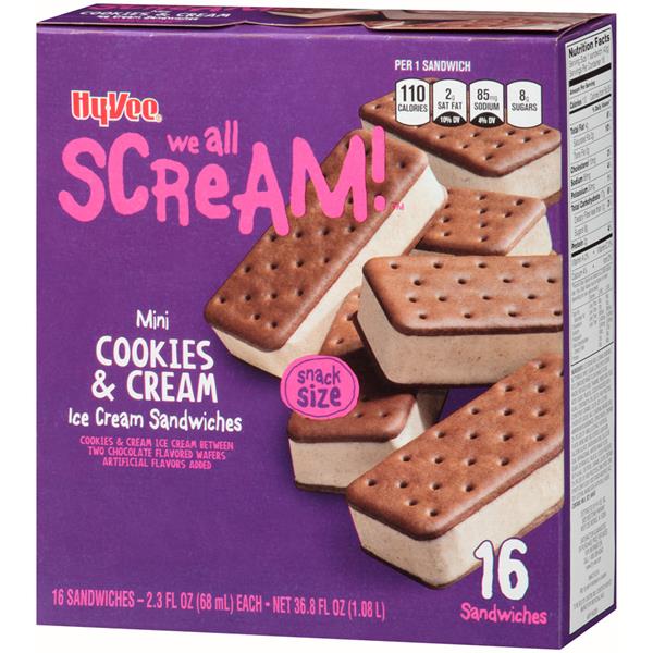 HyVee Mini Cookies & Cream Ice Cream Sandwiches 162.3 Fl Oz HyVee