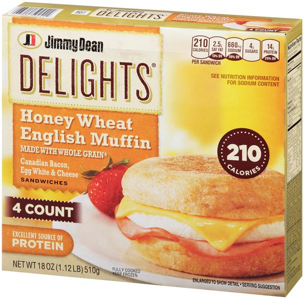 Jimmy Dean Delights Honey Wheat Muffin Canadian Bacon, Egg White ...