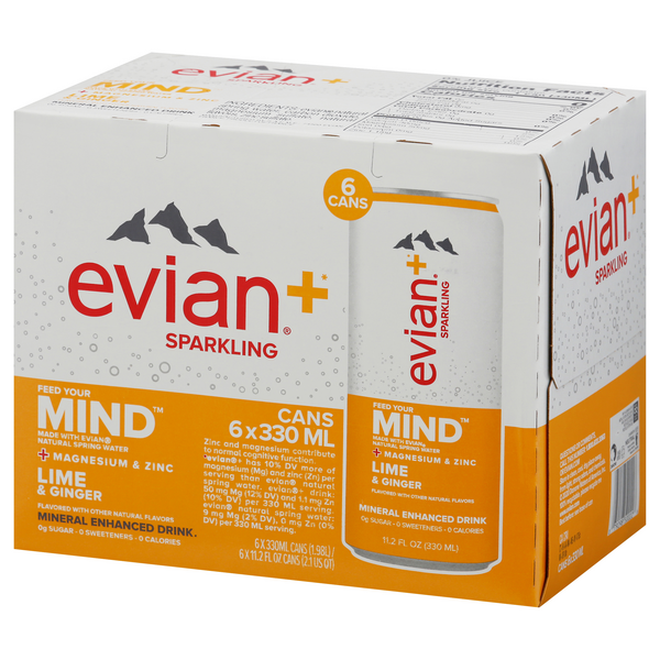 Evian+ Sparkling MIND Lime & Ginger Mineral Enhanced Drink 6Pk