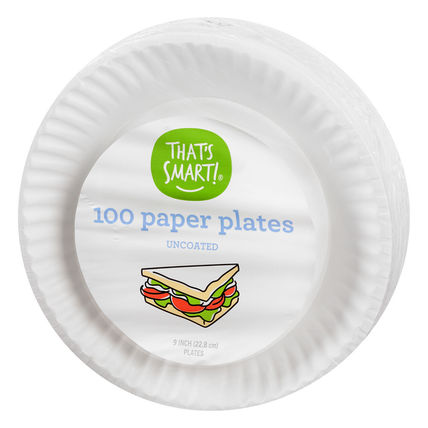 [300 Pack] Disposable White Uncoated Paper Plates, 9 inch Large