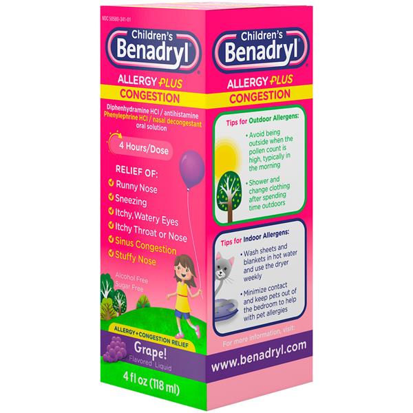 Children's Benadryl Allergy Plus Congestion Grape Flavored Liquid | Hy