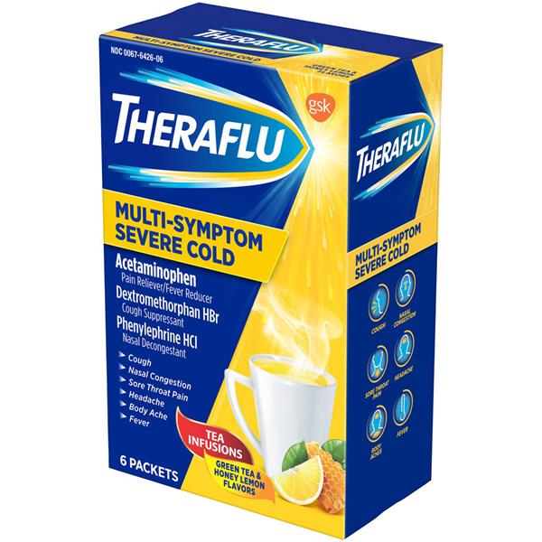 Theraflu Multi-Symptom Severe Cold Packets Lipton Green Tea & Honey ...