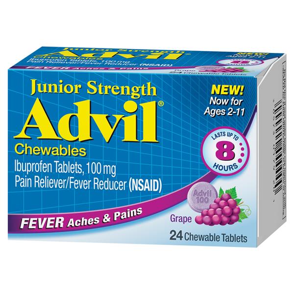 Advil Junior Strength Fever Aches & Pains Chewables in Grape Flavor, 100 mg HyVee Aisles