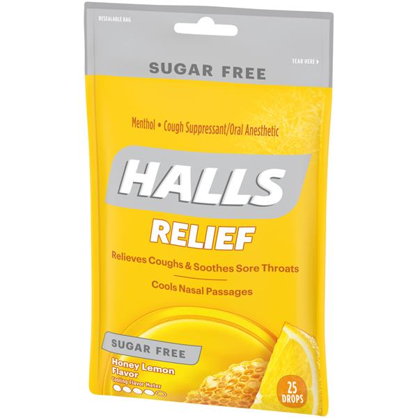 Halls Sugar Free Honey Lemon Cough Suppressant/Oral Anesthetic Menthol