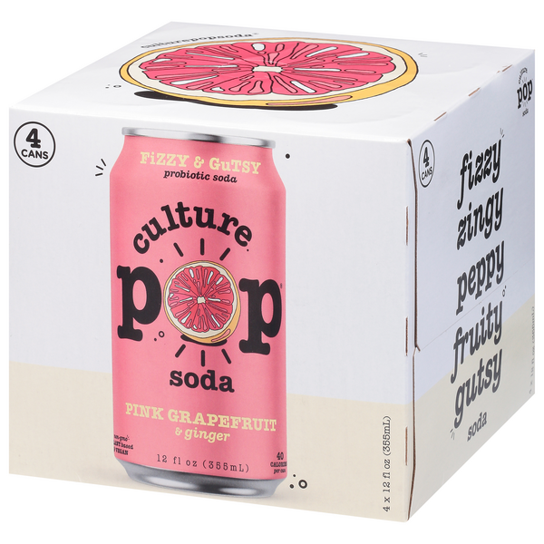 Culture Pop Probiotic Soda, Pink Grapefruit & Ginger 4Pk | Hy-Vee