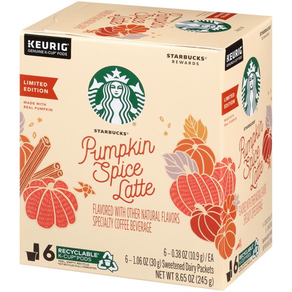 Starbucks Pumpkin Spice Latte K Cups Pods Flavor Packets 6ct Hy Vee Aisles Online Grocery Shopping