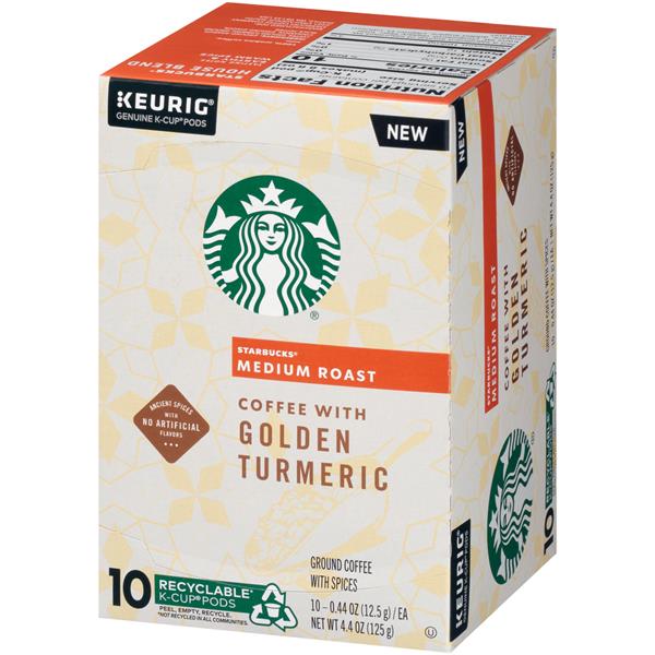 starbucks medium roast k-cup coffee pods with golden turmeric