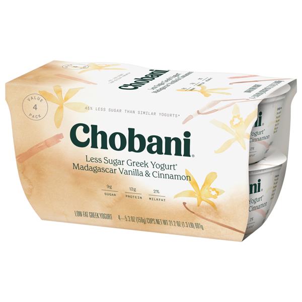 Chobani Less Sugar Greek Yogurt Madagascar Vanilla & Cinnamon 4 5.3