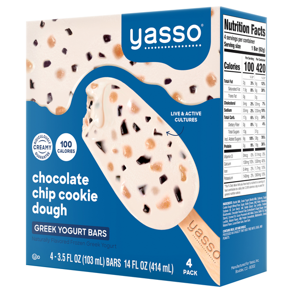 Yasso Chocolate Chip Cookie Dough Frozen Greek Yogurt Bars 4 35 Fl Oz Hy Vee Aisles Online 7999