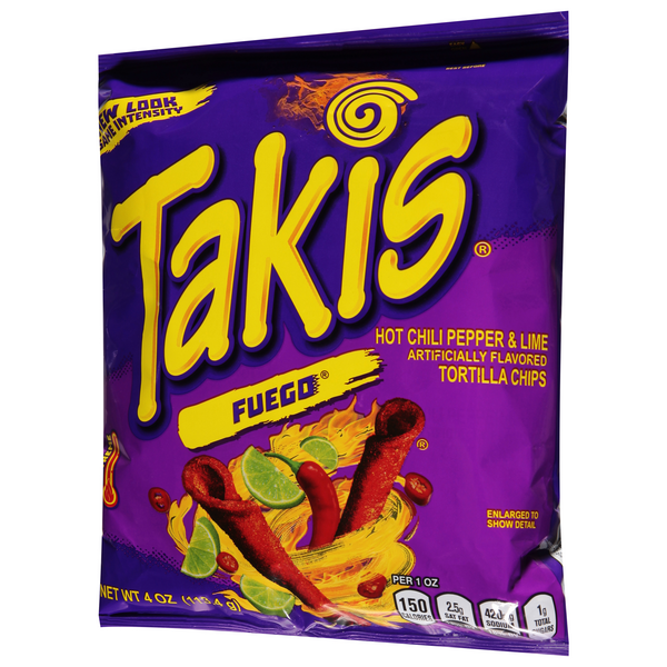 Takis fuego rolled tortilla chips, hot chili pepper and lime