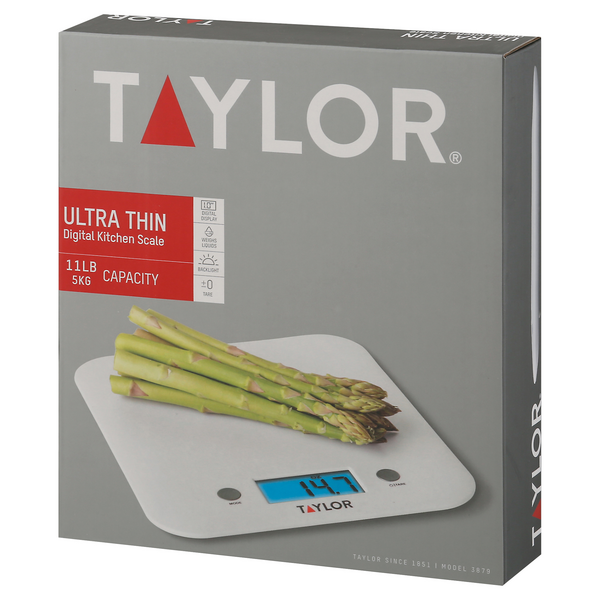 TAYLOR GLASS DIGITAL SCALE 11LB BOXED SILVER