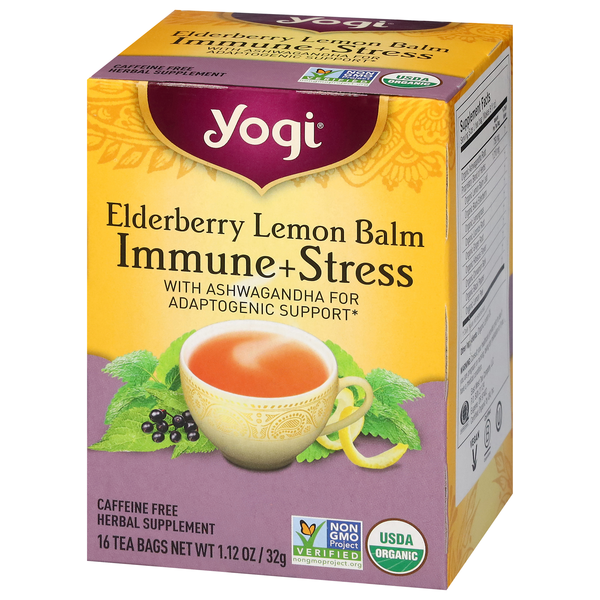 Yogi Immumne+Stress Elderberry Lemon Balm Caffeine Free, 16Ct Tea