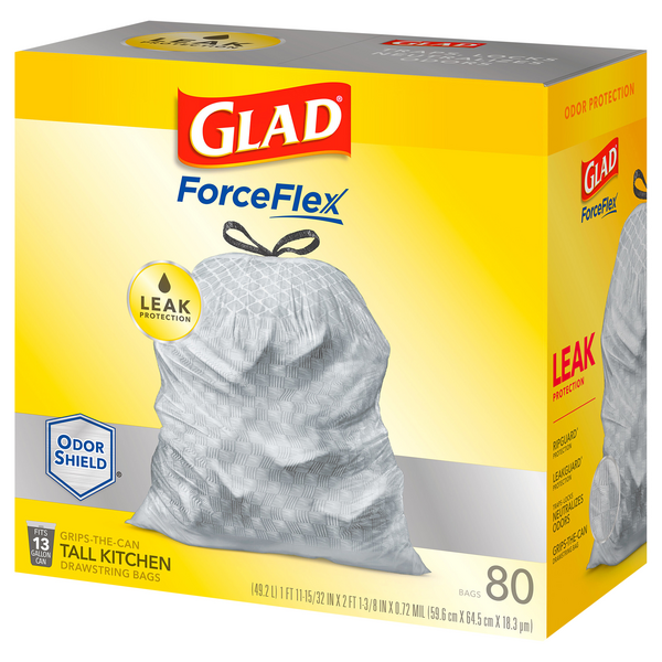 Glad Forceflex Tall Kitchen Drawstring Trash Bags - Unscented - 13