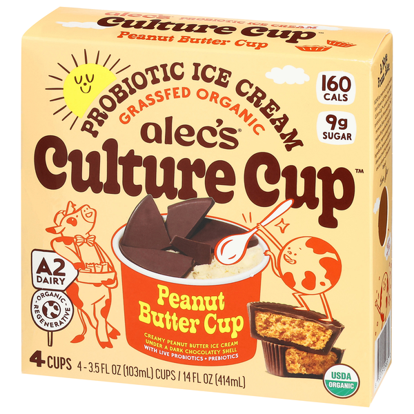Alec's Culture Cup Peanut Butter Cup Probiotic Ice Cream, 4-3.5 fl