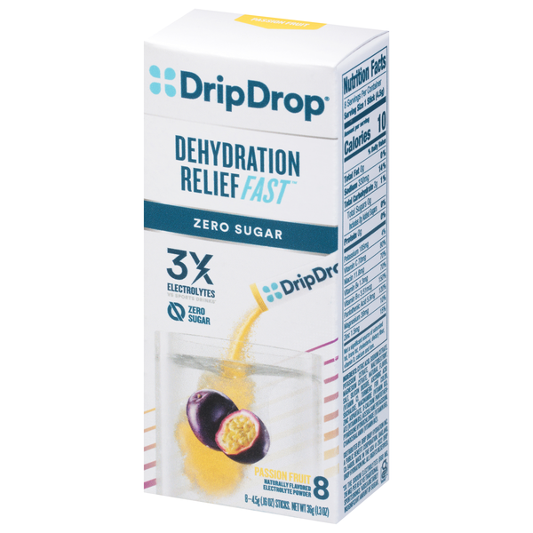 DripDrop Electrolyte Powder, Zero Sugar, Passion Fruit 8Ct