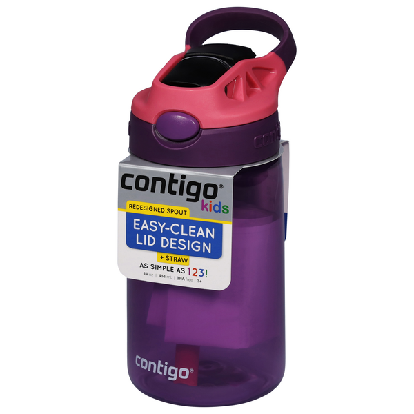 Contigo Kids Stainless Steel Water Bottle with Redesigned AUTOSPOUT Straw,  13 oz, Eggplant & Punch & Kids Stainless Steel Water Bottle with Redesigned