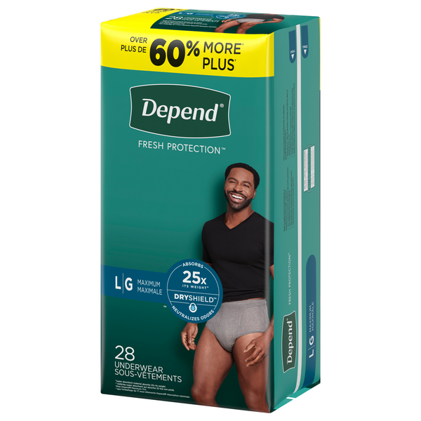 Depend For Men Fit-Flex Underwear, Maximum Absorbency, L, Gray