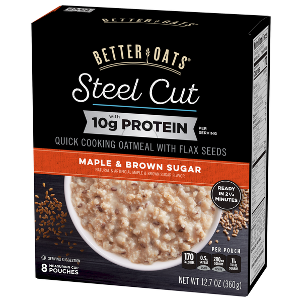 Better Oats Steel Cut Maple and Brown Sugar Instant Oatmeal with Flax  Seeds, 15.1 Ounce 