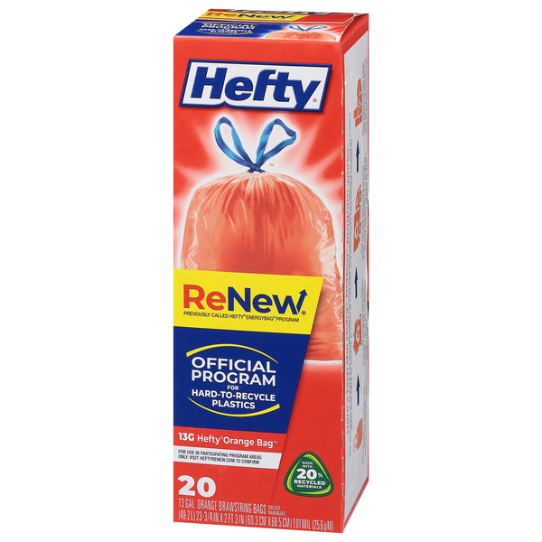 Hefty ReNew 13 Gallon Orange Drawstring Trash Bags | Hy-Vee Aisles
